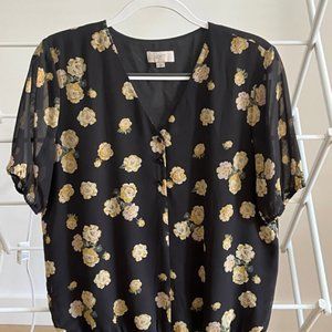 LOFT Outlet Black & Yellow Floral Blouse in Size M